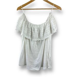 Lucky Brand Women's M Embroidered Off Shoulder Top White Coastal Beachy Casual